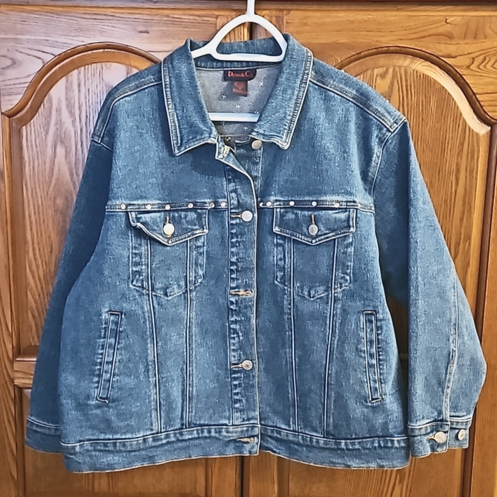 Denim & Co Rhinestone Jean Jacket Plus Sz